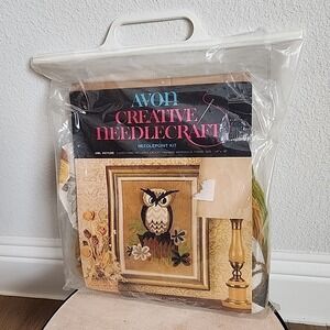 Vintage Avon Creative Needlecraft Needlepoint Owl Picture With Flowers Kit  1973